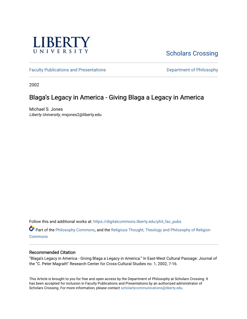 Giving Blaga a Legacy in America