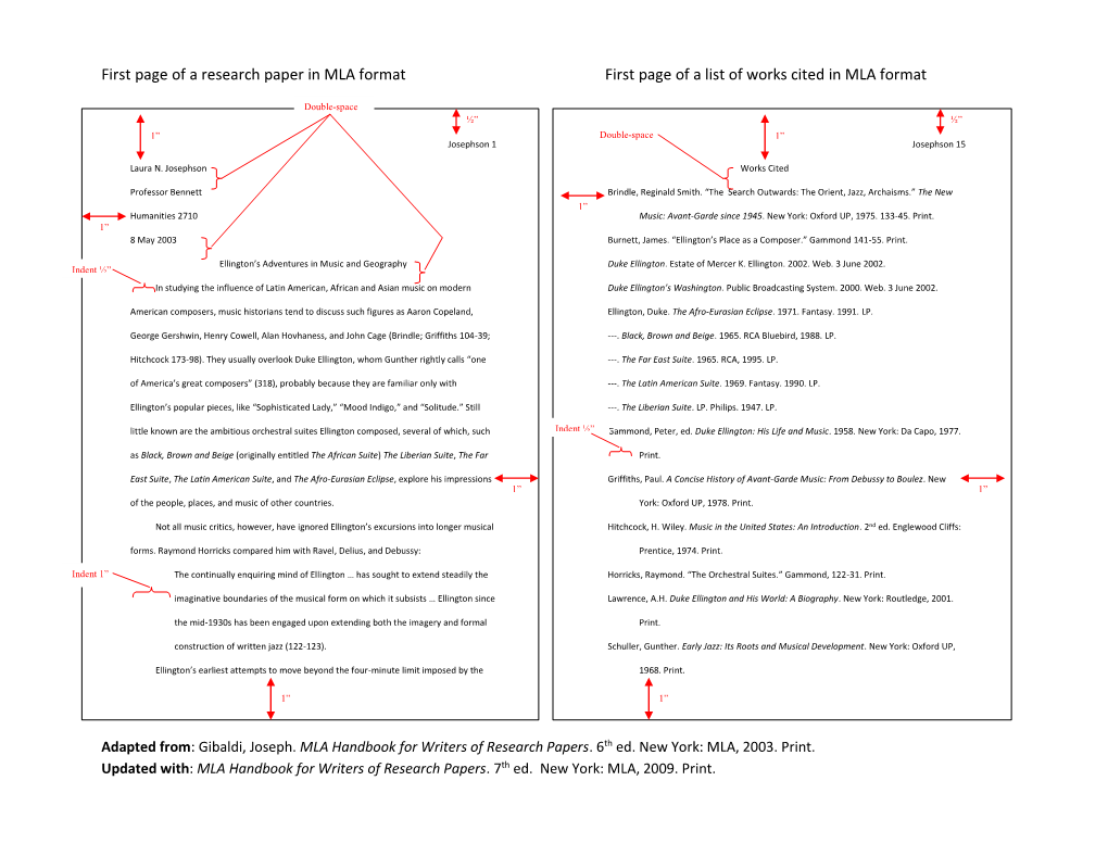 First Page of a Research Paper in MLA Format First Page of a List of Works Cited in MLA Format