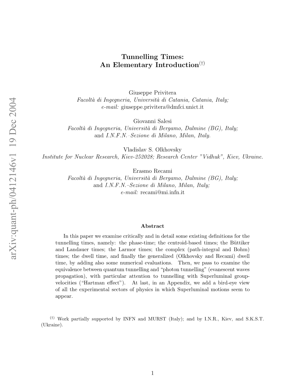 Arxiv:Quant-Ph/0412146V1 19 Dec 2004 (Ukraine)