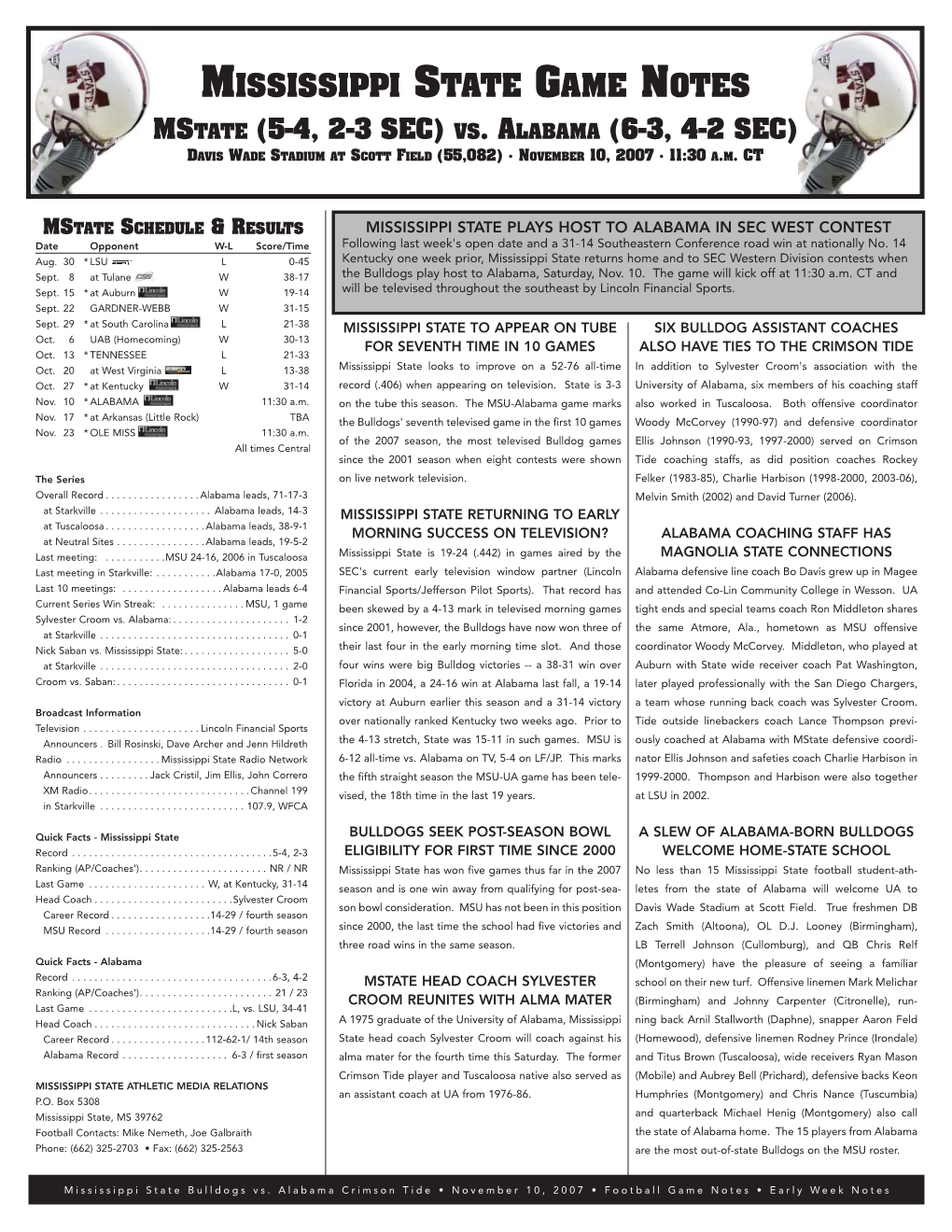 Mississippi State Game Notes