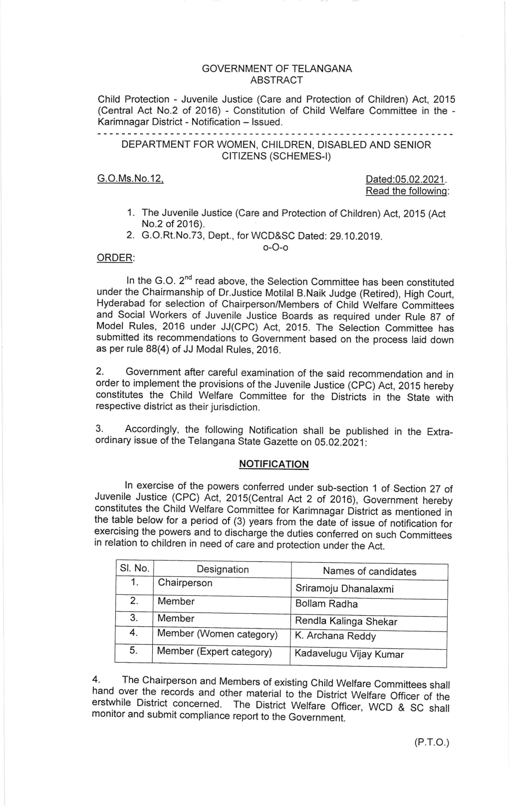 Constitutes the Child Welfare Committee for the Diskicts in the State with Respective District As Their Jurisdiction