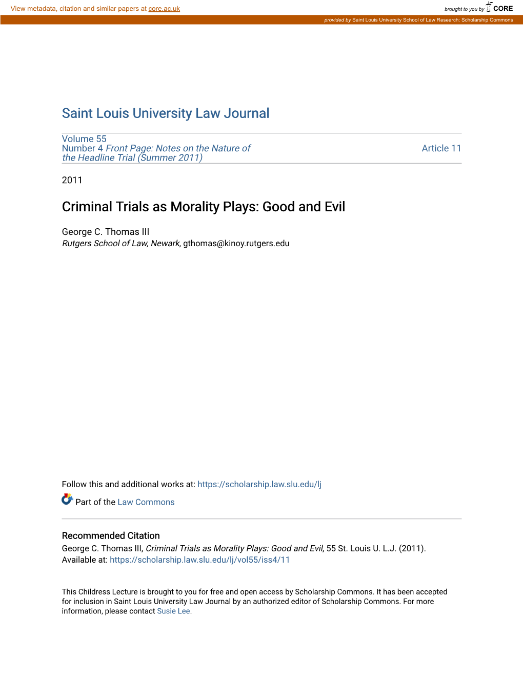 Criminal Trials As Morality Plays: Good and Evil