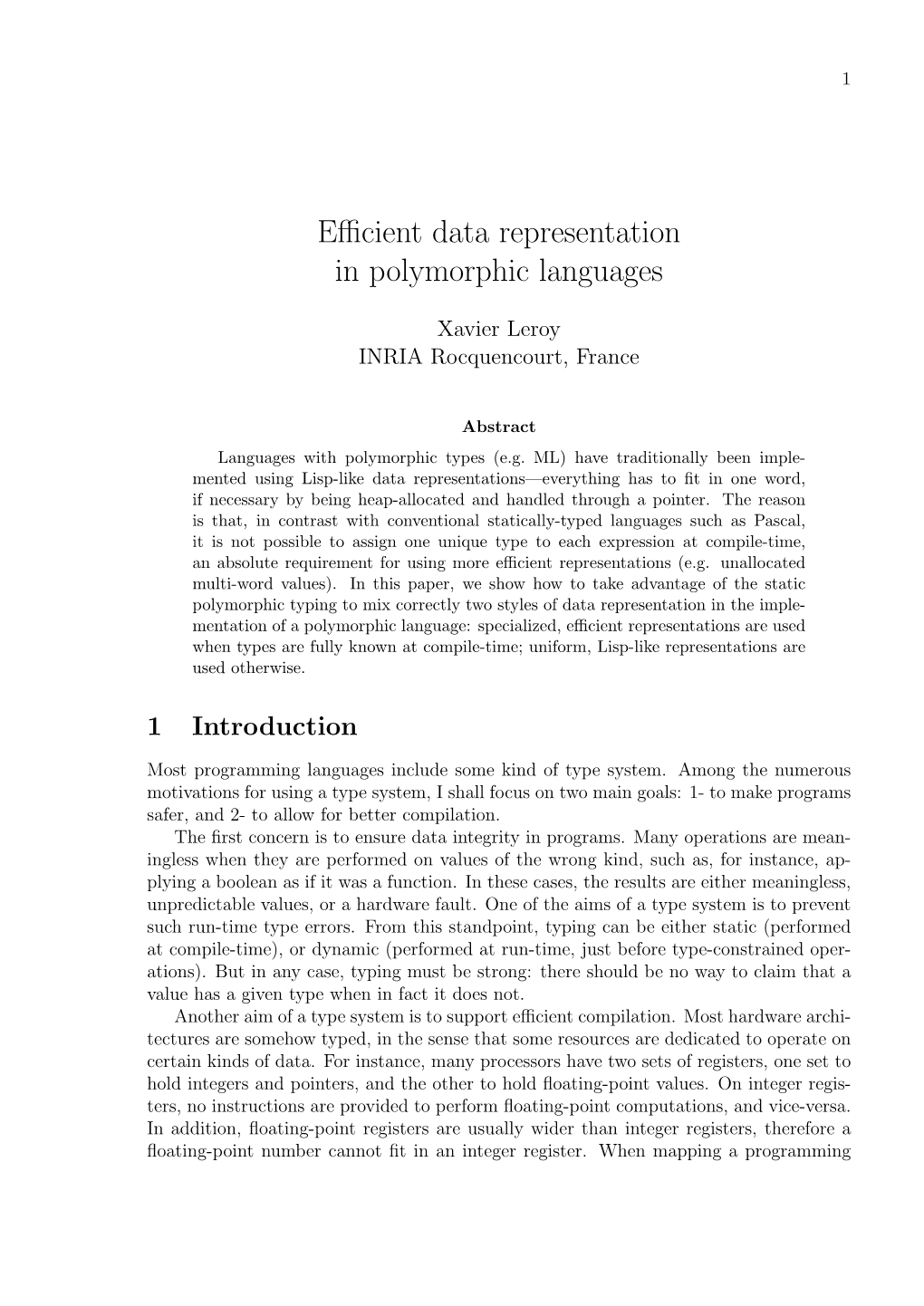 Efficient Data Representation in Polymorphic Languages