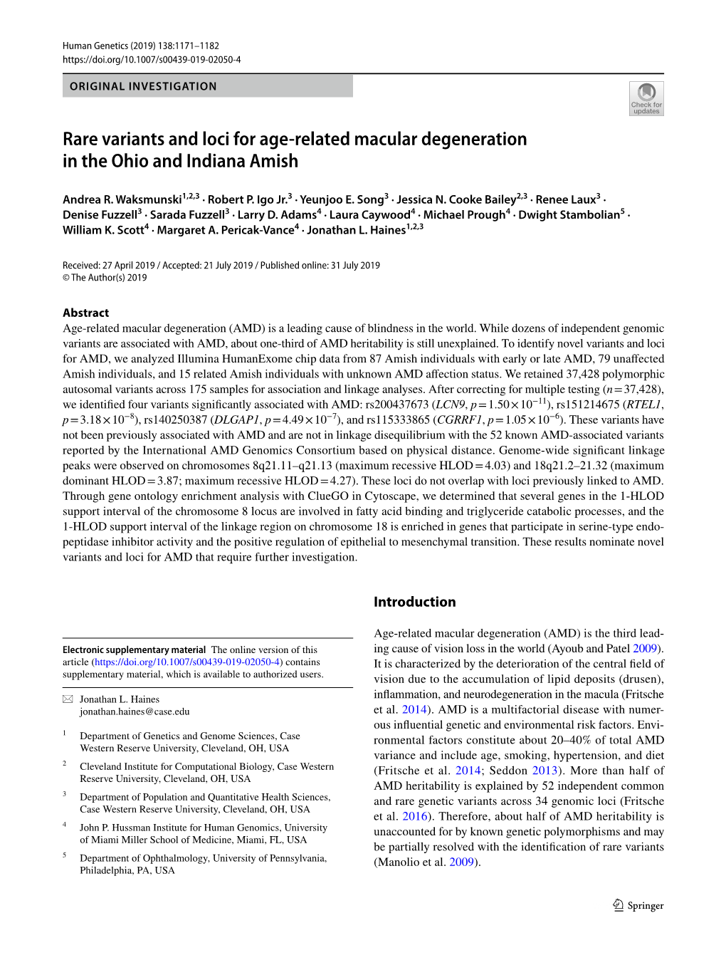 Rare Variants and Loci for Age-Related Macular Degeneration in The