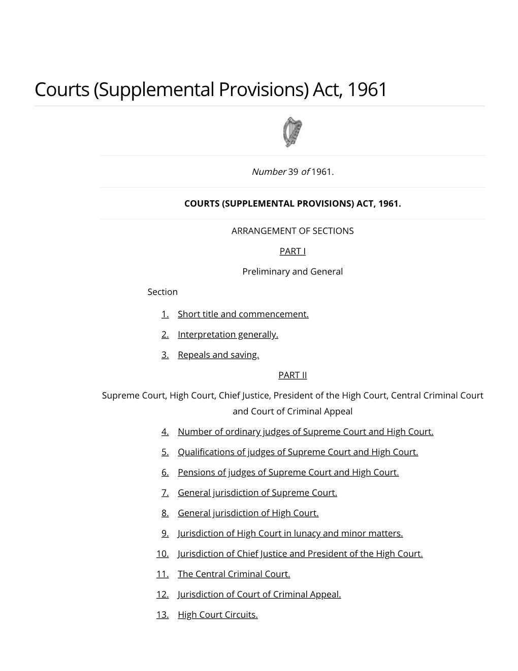 Courts (Supplemental Provisions) Act, 1961 (Act No. 39 of 1961)