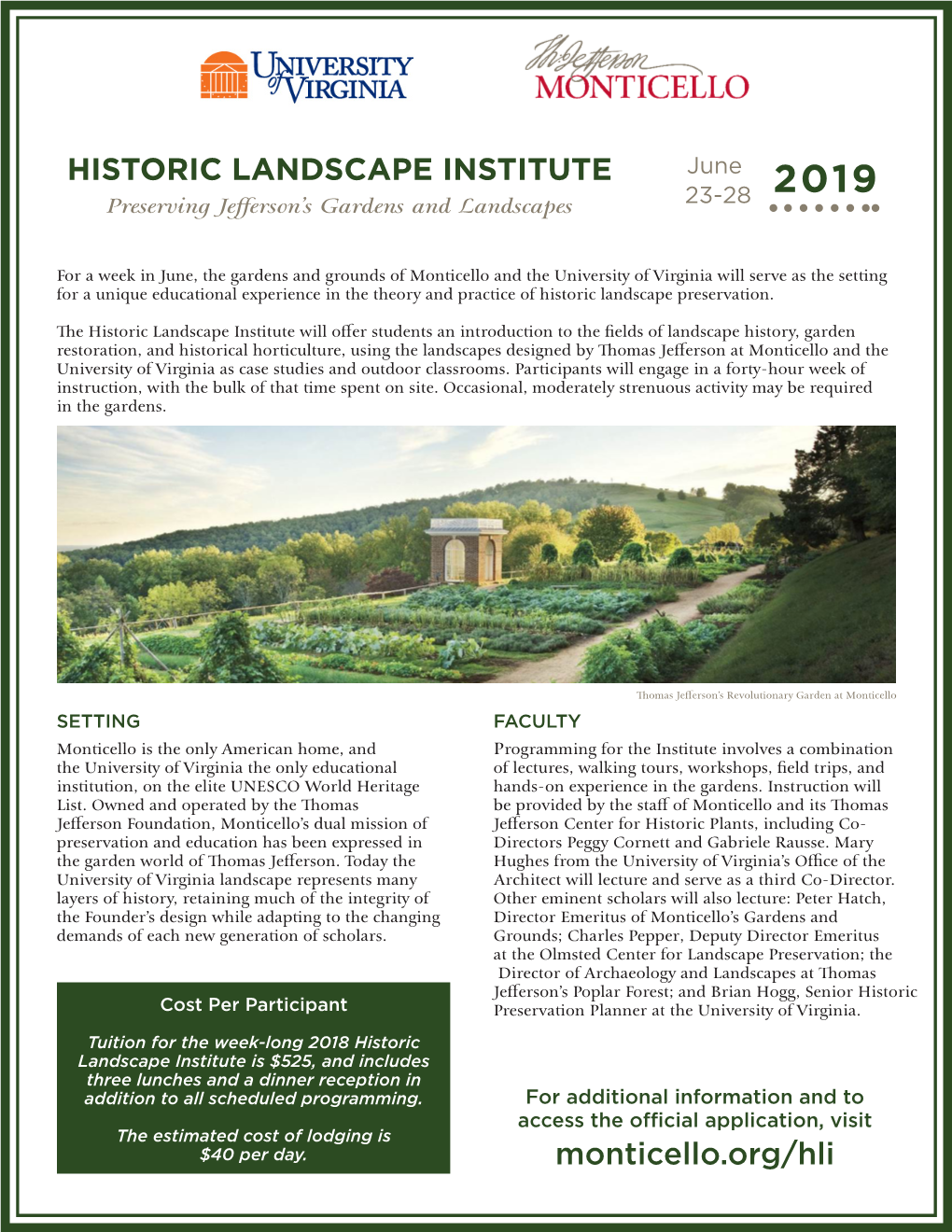 HISTORIC LANDSCAPE INSTITUTE June 23-28 2019 Preserving Jefferson's Gardens and Landscapes