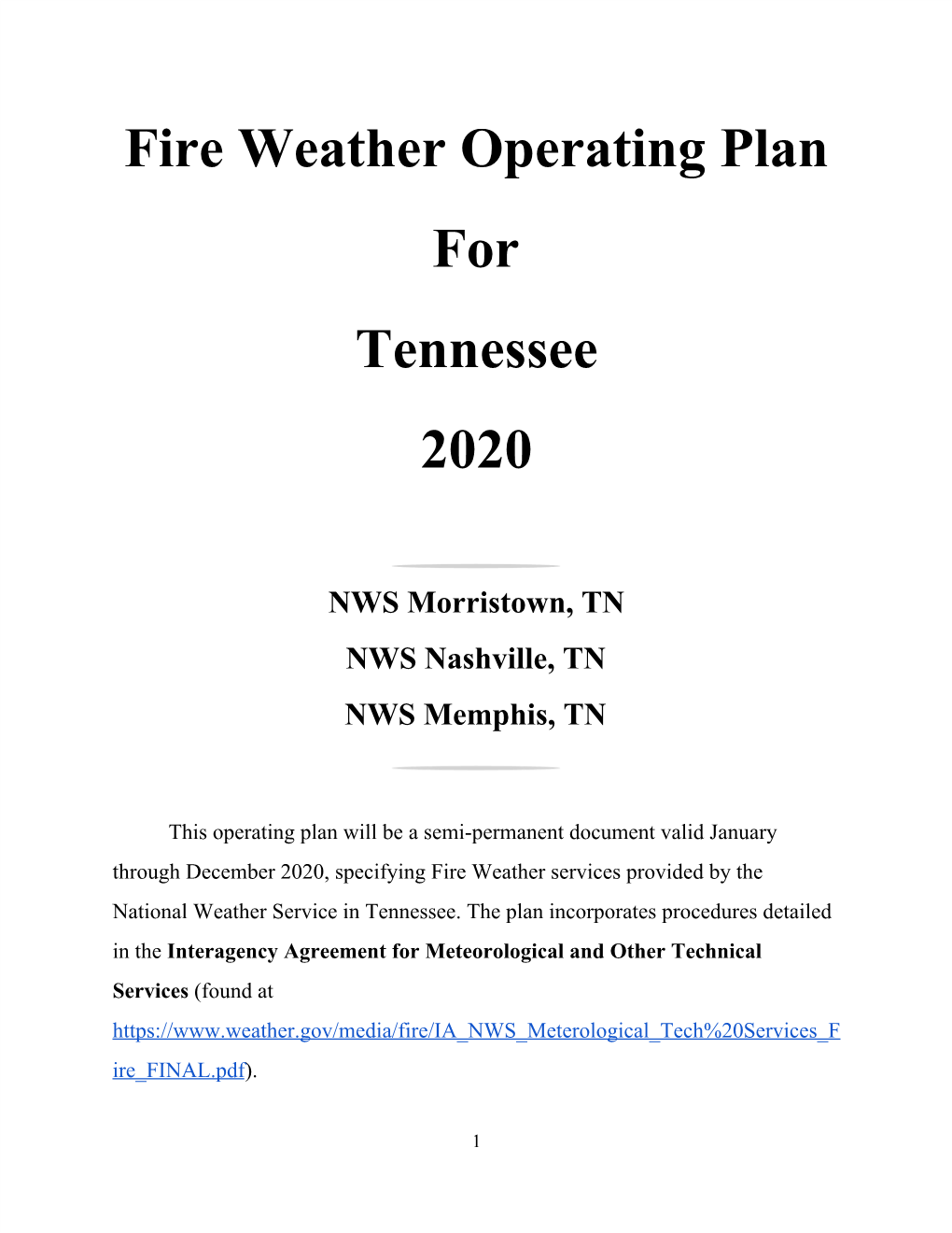 Fire Weather Operating Plan for Tennessee 2020