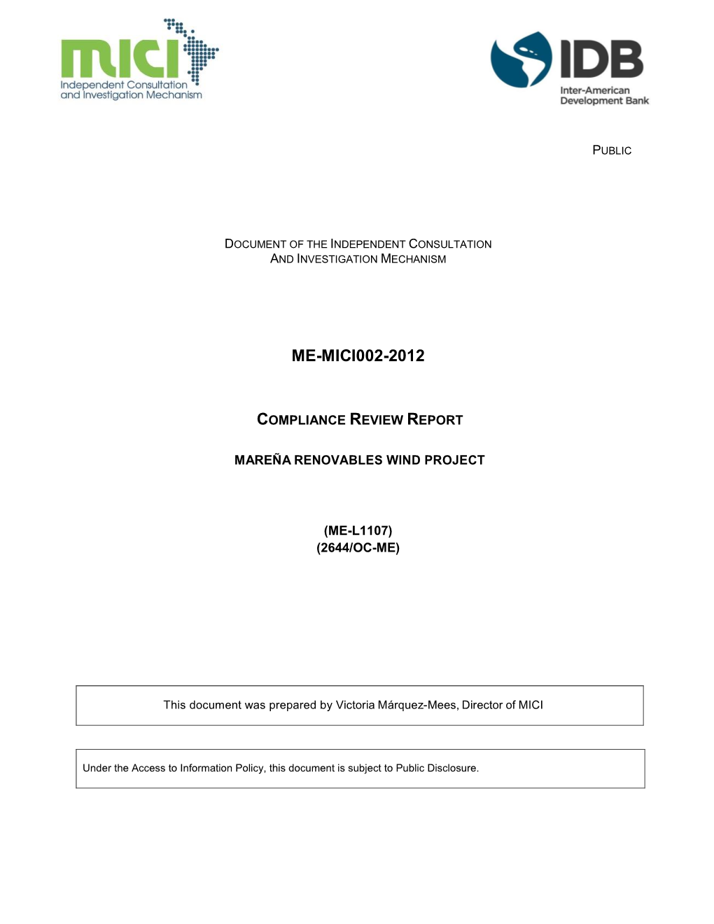 Me-Mici002-2012 Compliance Review Report