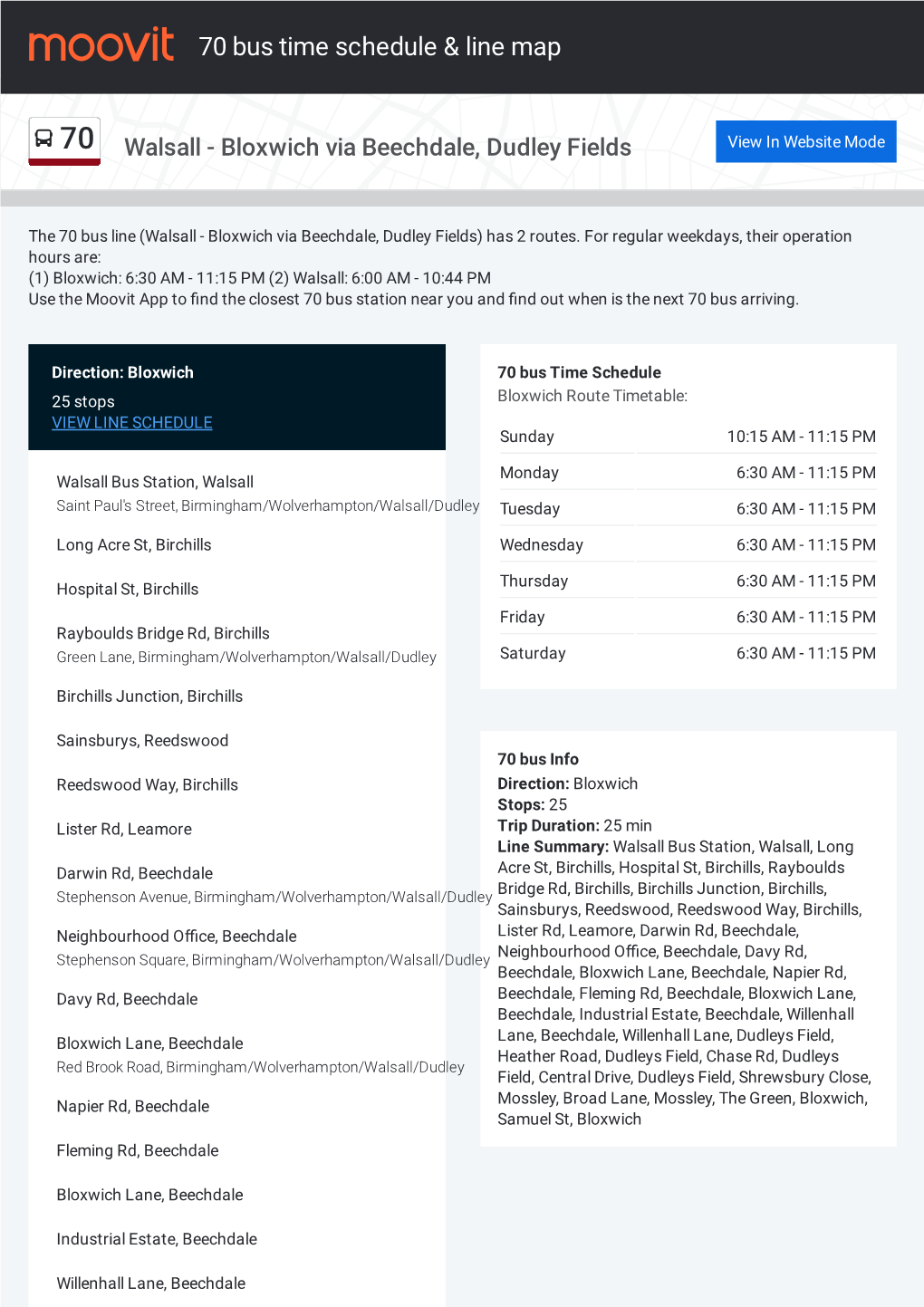 70 Bus Time Schedule & Line Route