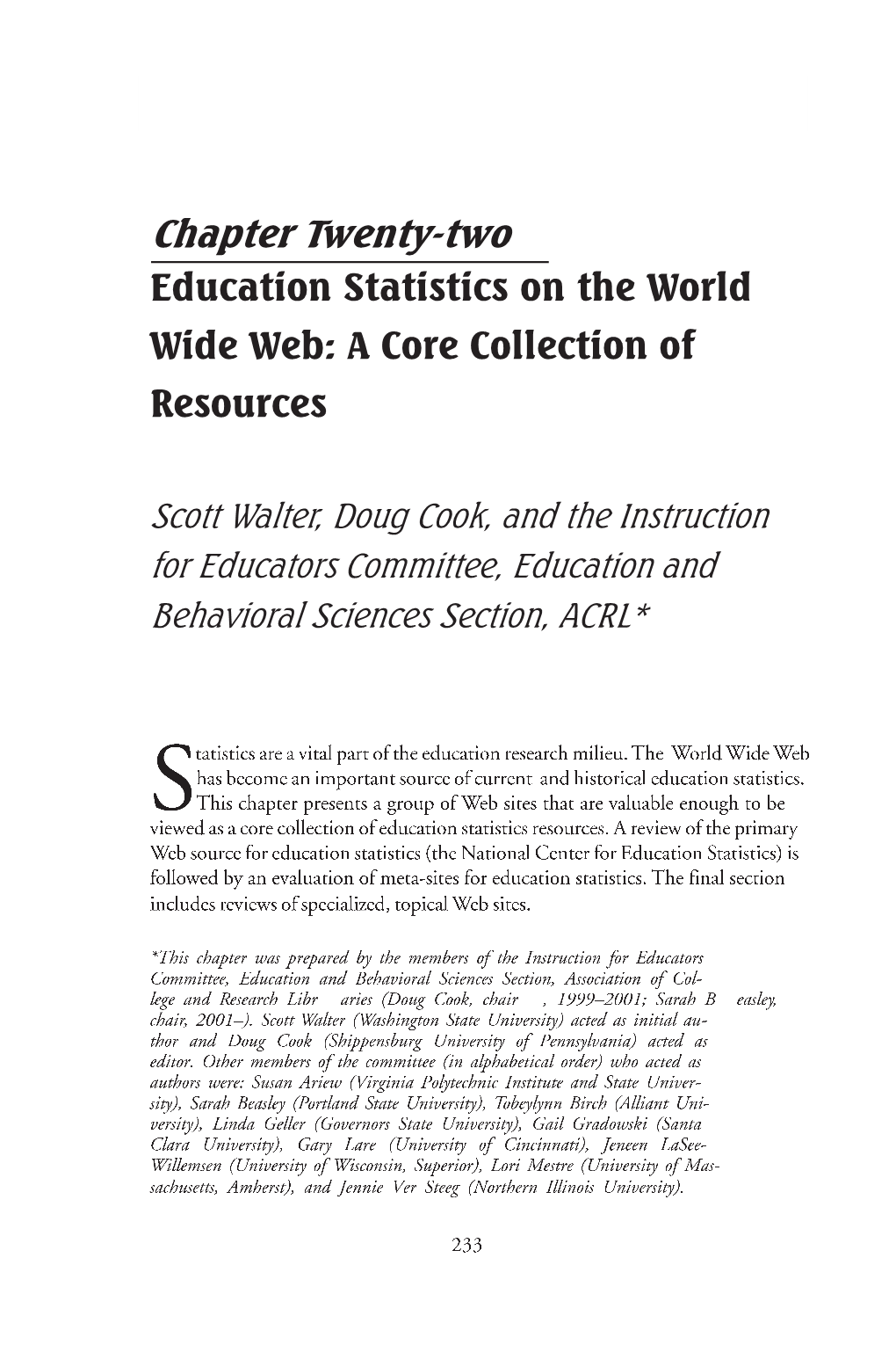 Education Statistics on the World Wide Web 233