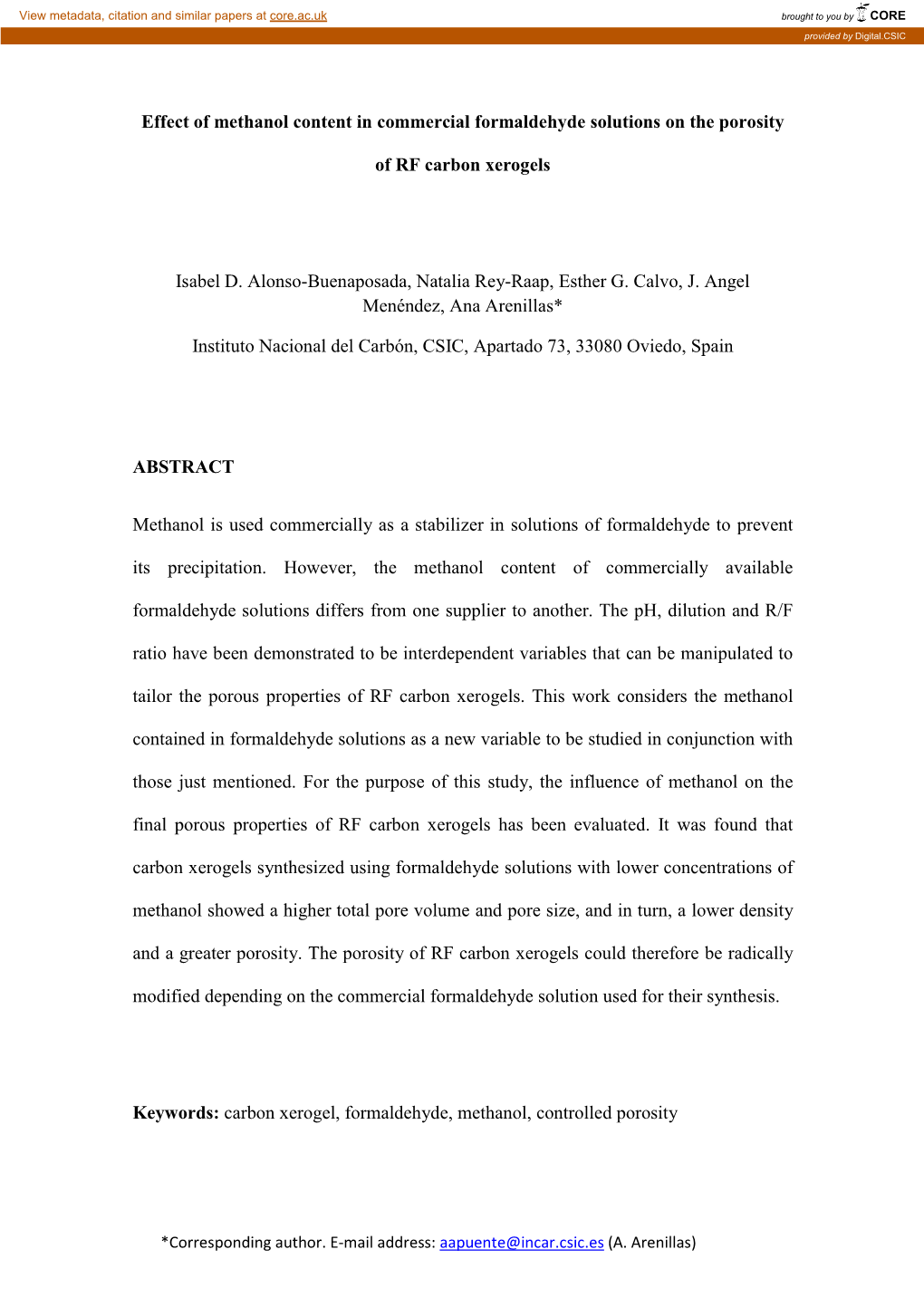 Effect of Methanol Content in Commercial Formaldehyde Solutions on the Porosity