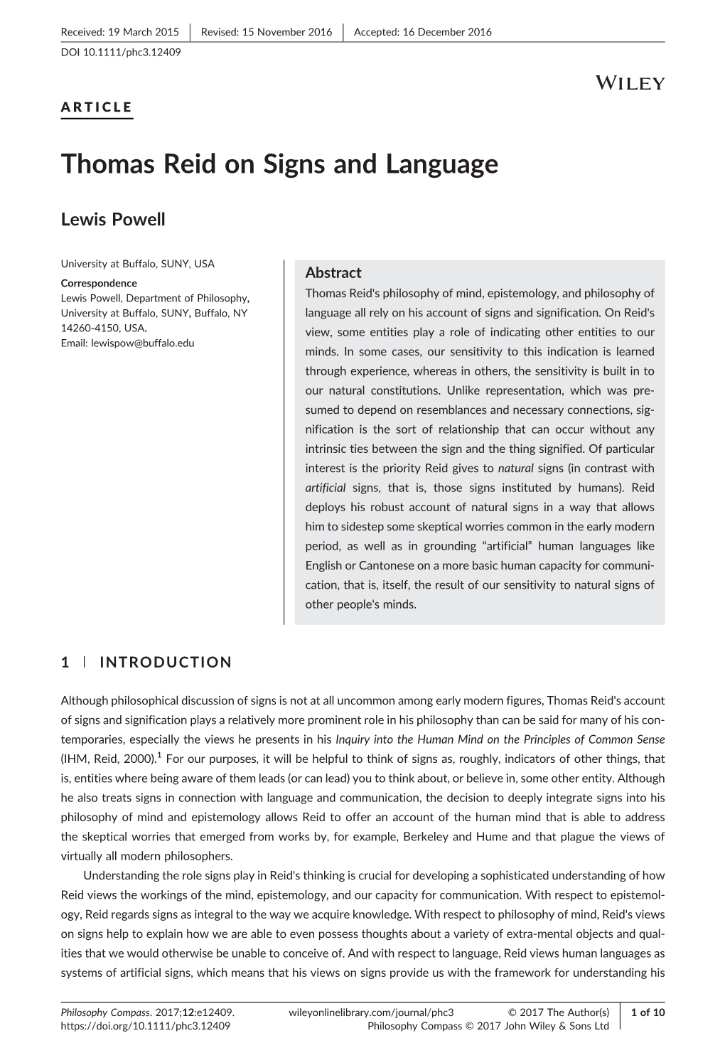 Thomas Reid on Signs and Language