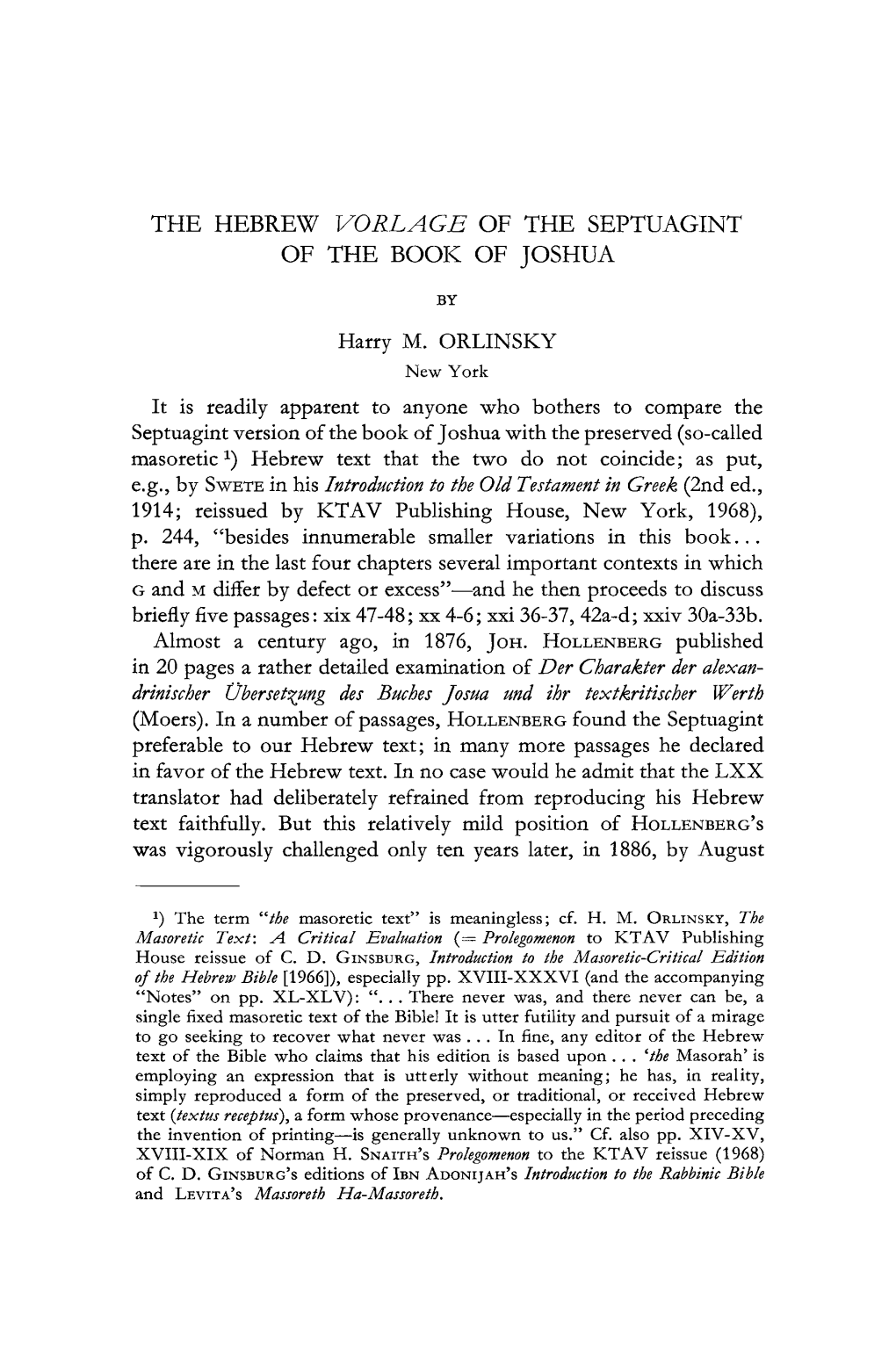 The Hebrew Vorlage of the Septuagint of the Book of Joshua
