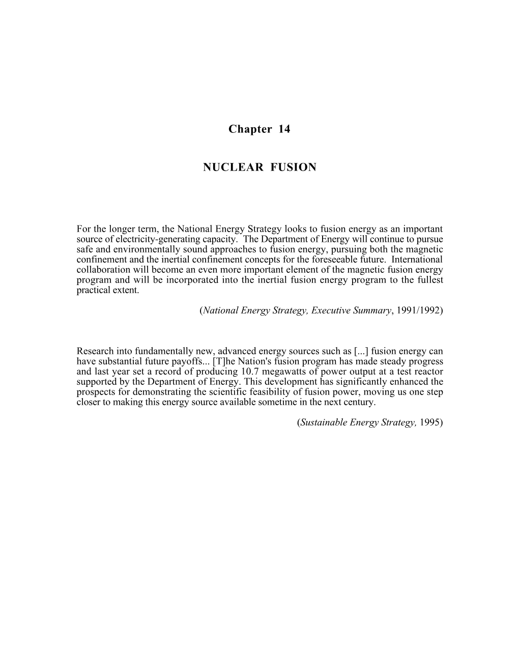 Chapter 14 NUCLEAR FUSION