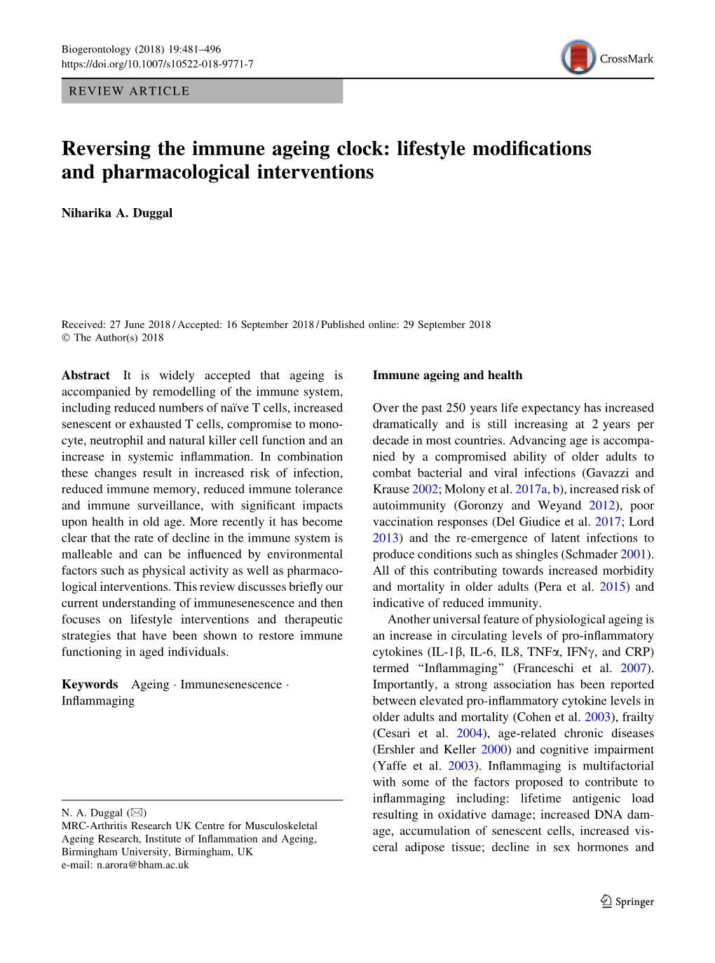 Reversing the Immune Ageing Clock: Lifestyle Modifications And