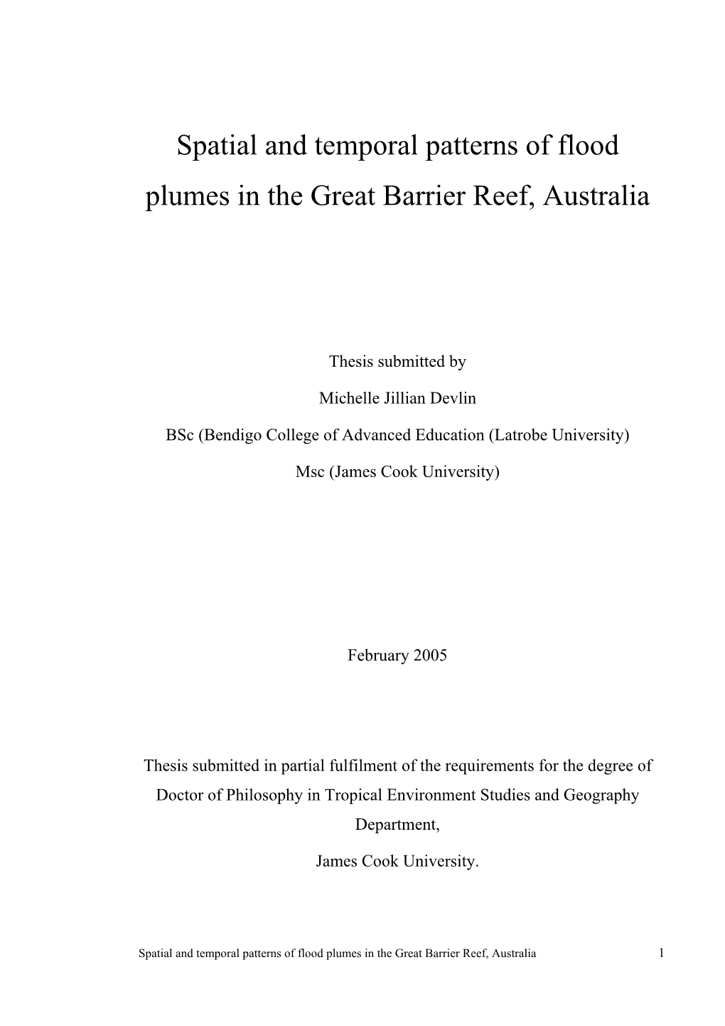 Spatial and Temporal Patterns of Flood Plumes in the Great Barrier Reef, Australia