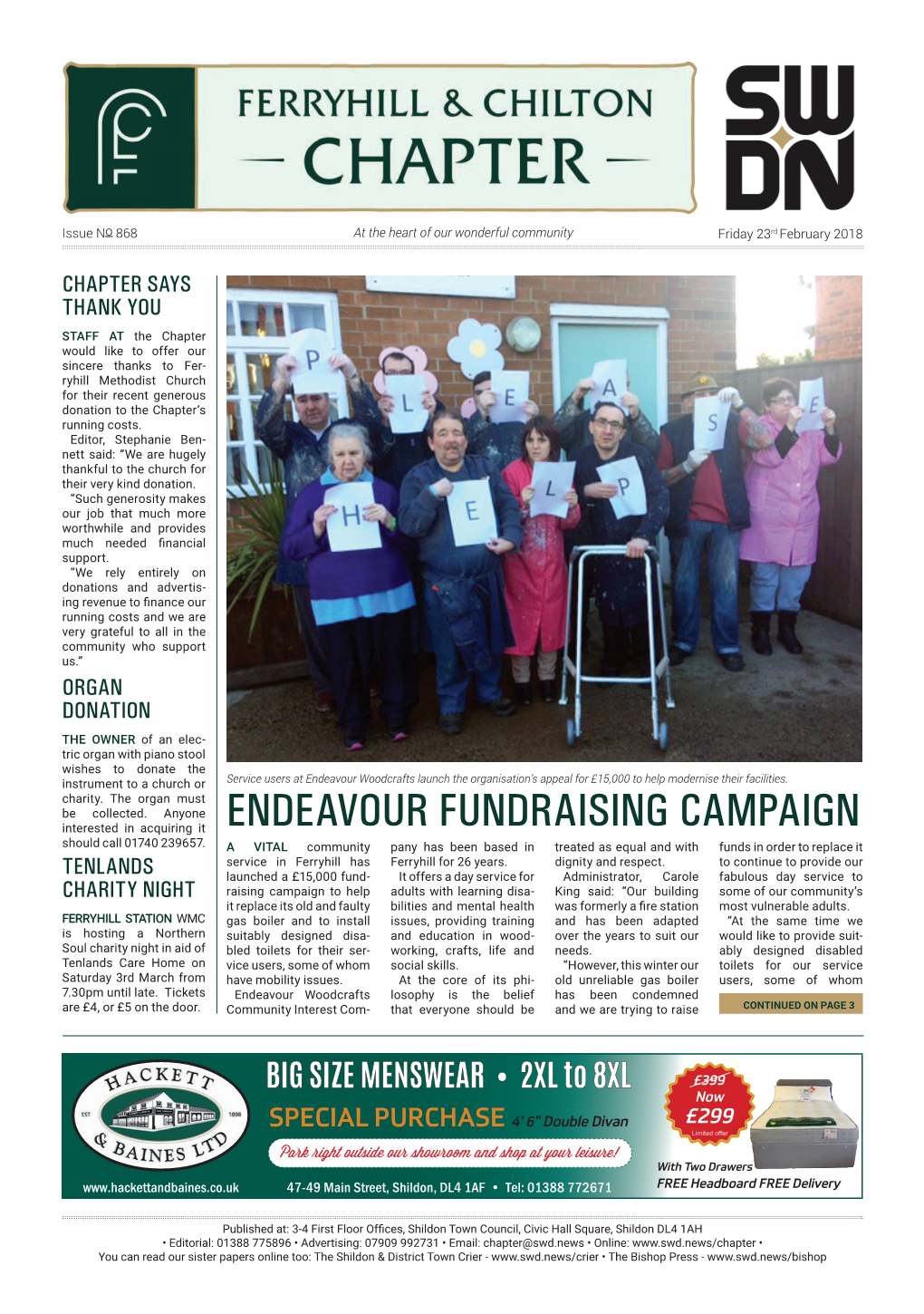 ENDEAVOUR FUNDRAISING CAMPAIGN Should Call 01740 239657