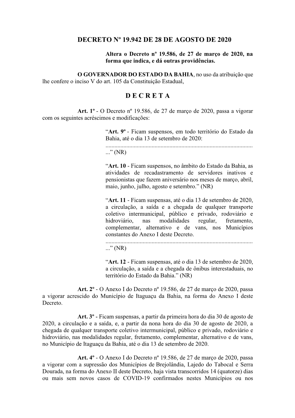 Decreto Nº 19.942 De 28 De Agosto De 2020