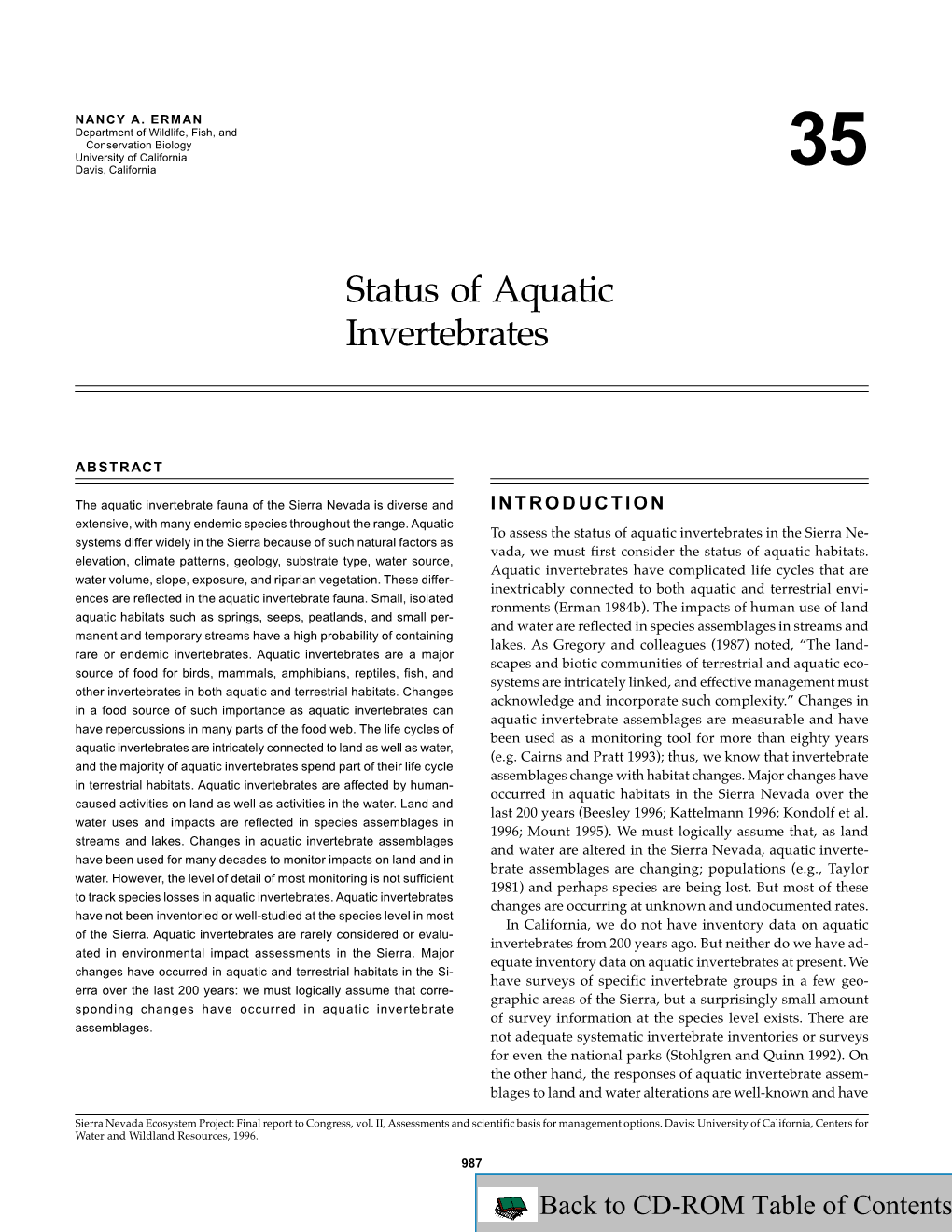 Status of Aquatic Invertebrates