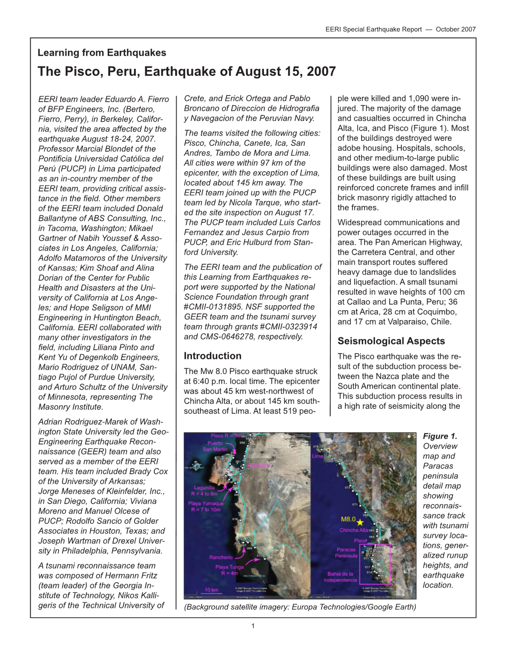 The Pisco, Peru, Earthquake of August 15, 2007