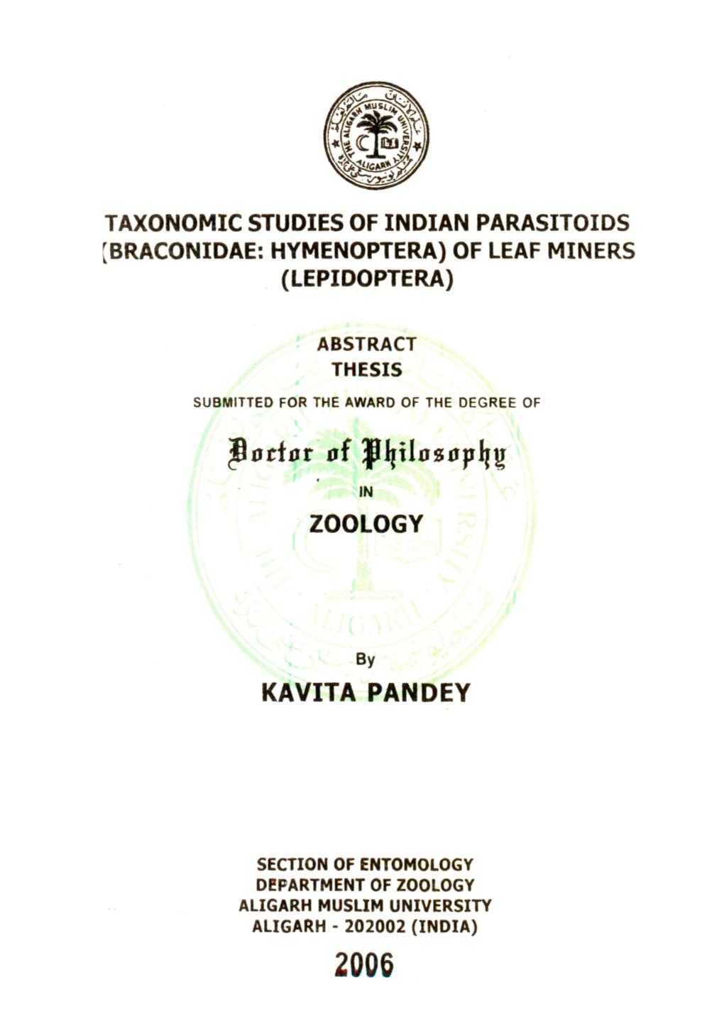 Taxonomic Studies of Indian Parasitoids [Braconidae: Hymenoptera) of Leaf Miners (Lepidoptera)