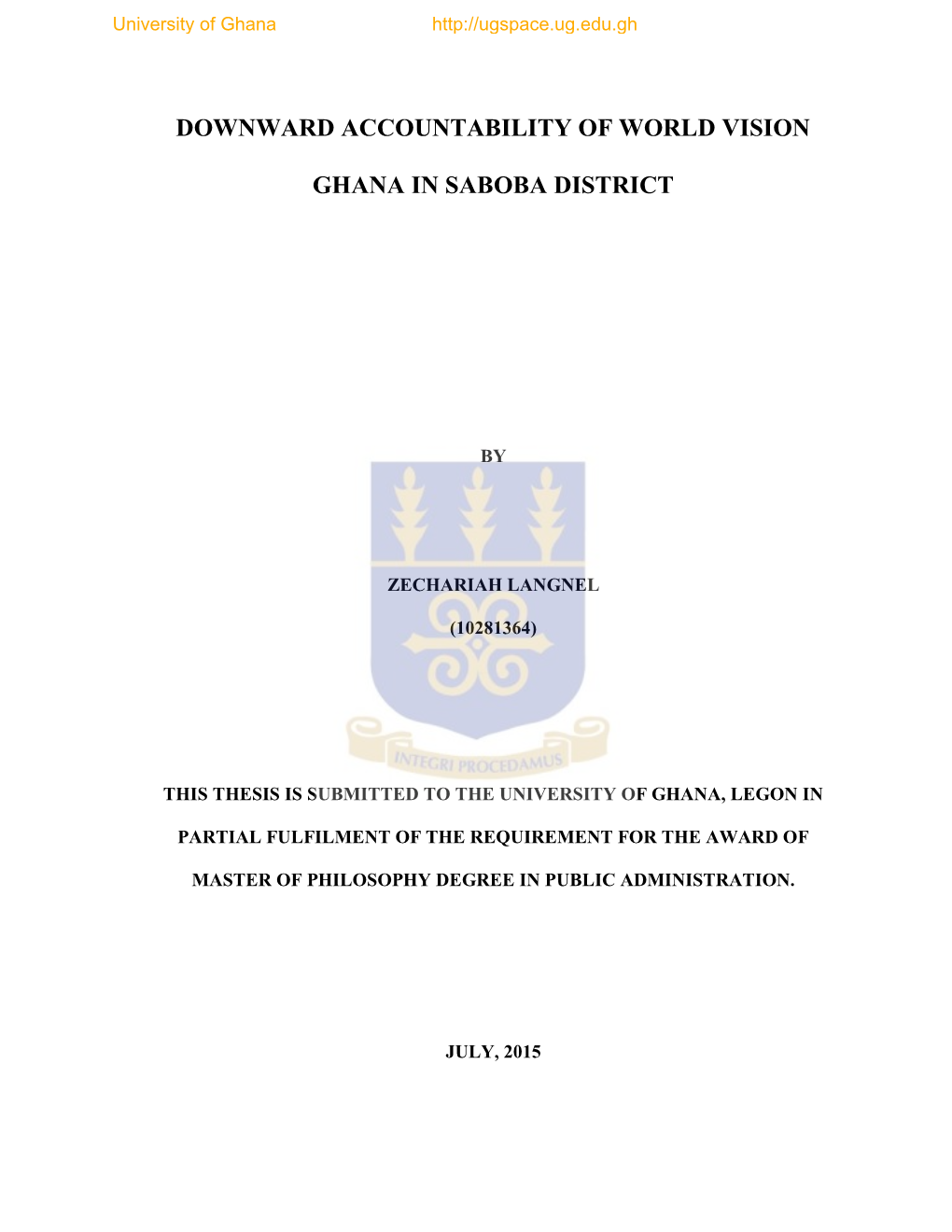 Downward Accountability of World Vision Ghana in Saboba District