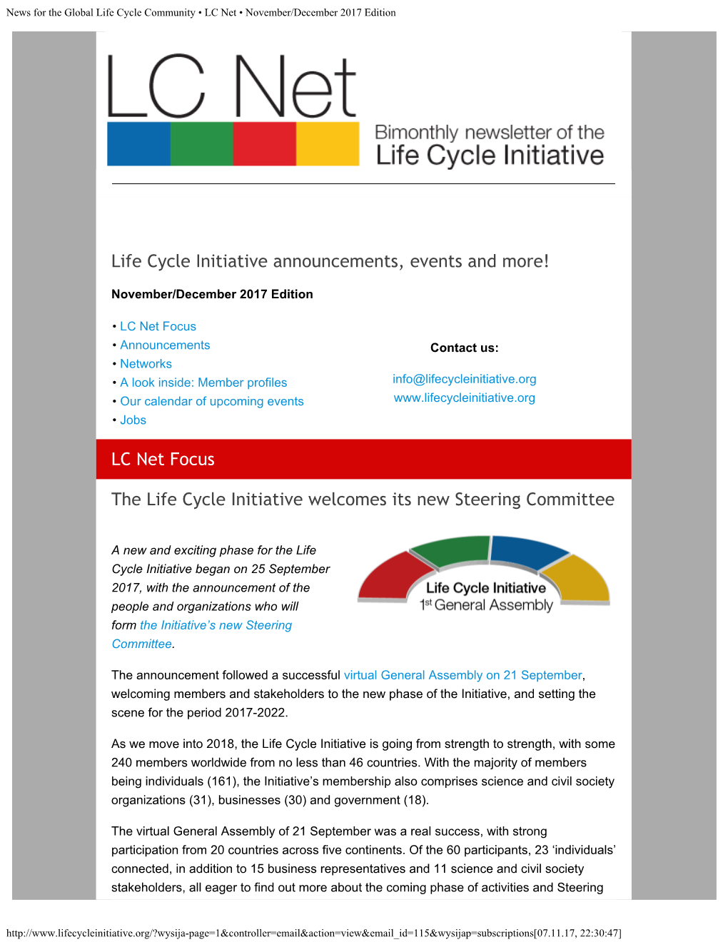 News for the Global Life Cycle Community • LC Net • November/December 2017 Edition