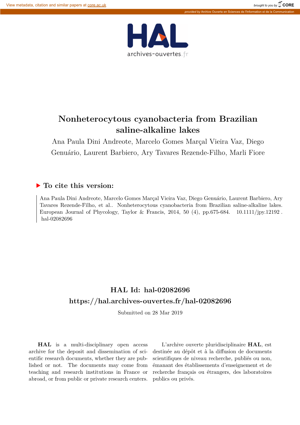 Nonheterocytous Cyanobacteria from Brazilian Saline-Alkaline Lakes