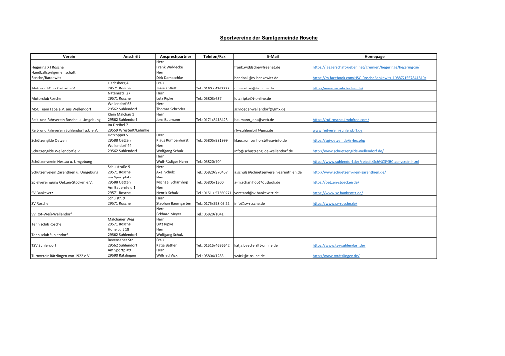 Sportvereine Der Samtgemeinde Rosche