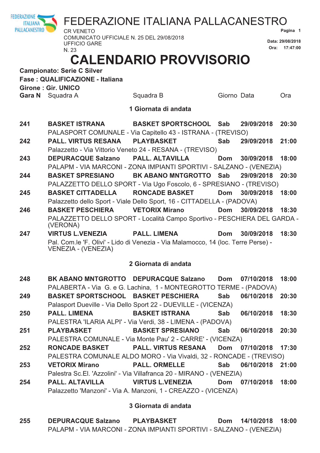 C Silver Fase : QUALIFICAZIONE - Italiana Girone : Gir