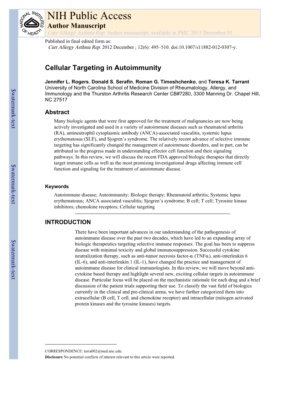 NIH Public Access Author Manuscript Curr Allergy Asthma Rep