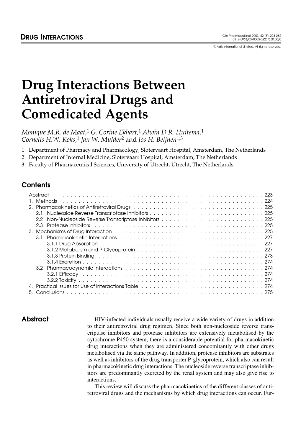 Clinical Pharmacokinetics 42: 223-282, No. 3, 2003