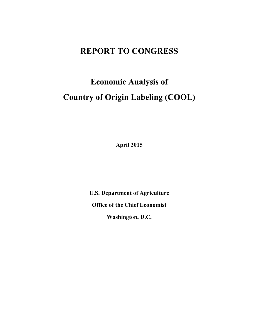 Economic Analysis of Country of Origin Labeling (COOL)