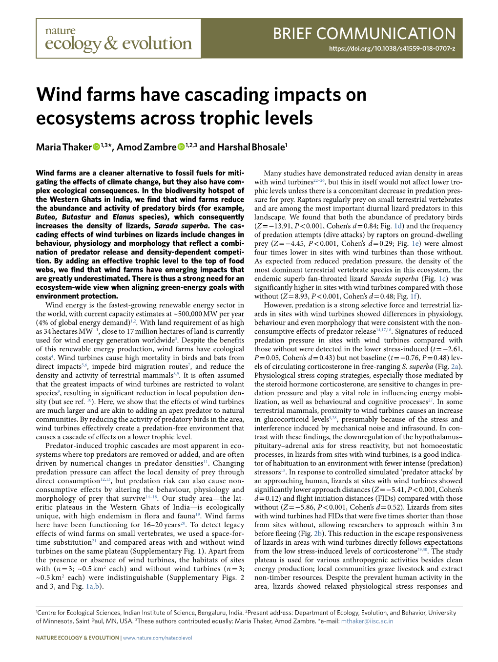Wind Farms Have Cascading Impacts on Ecosystems Across Trophic Levels