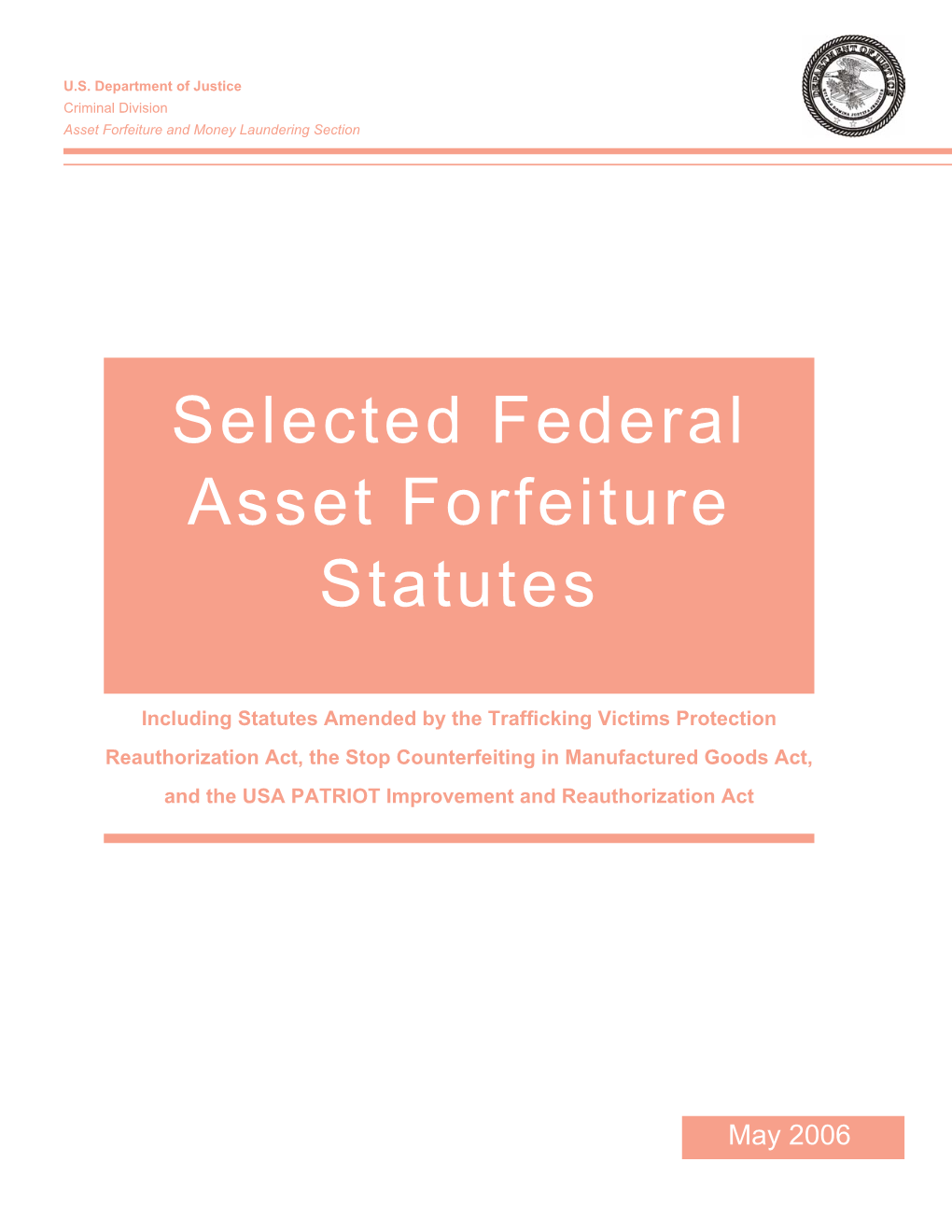 Selected Federal Asset Forfeiture Statutes
