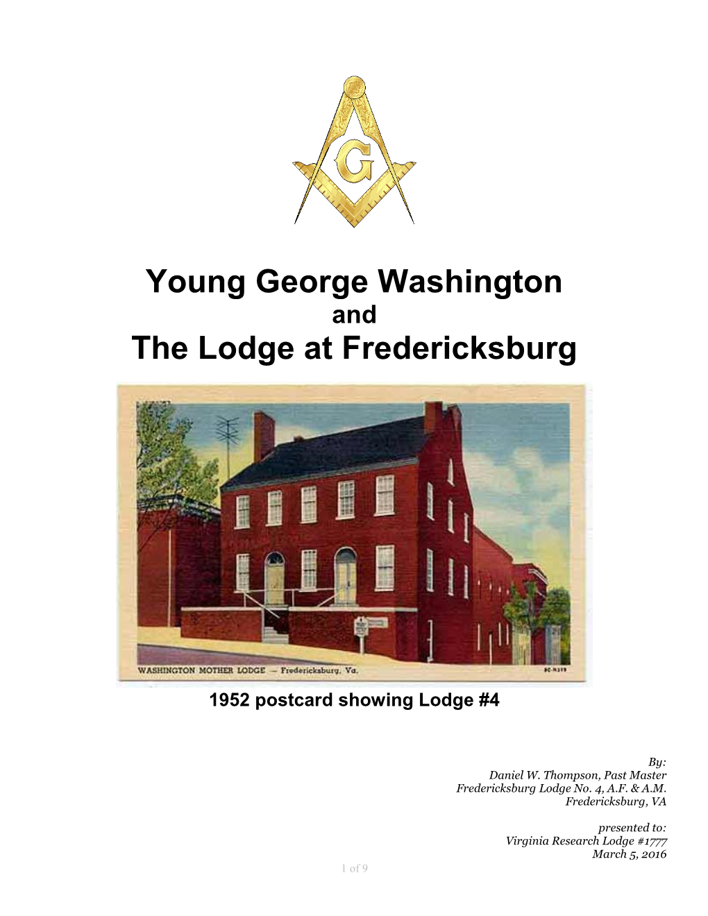 Young George Washington and the Lodge at Fredericksburg