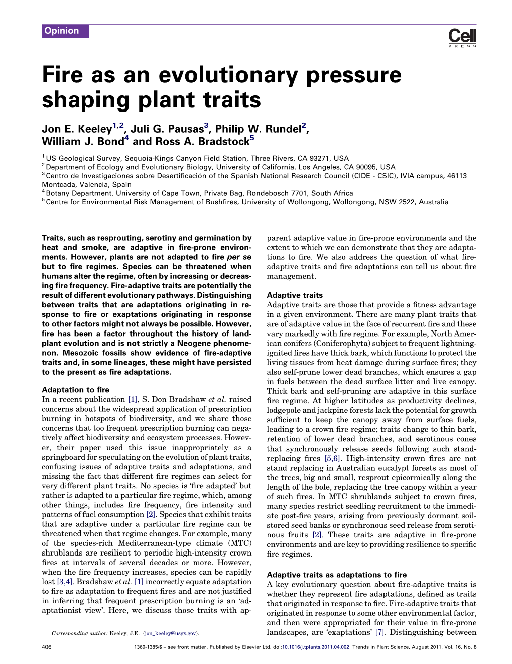 Fire As an Evolutionary Pressure Shaping Plant Traits