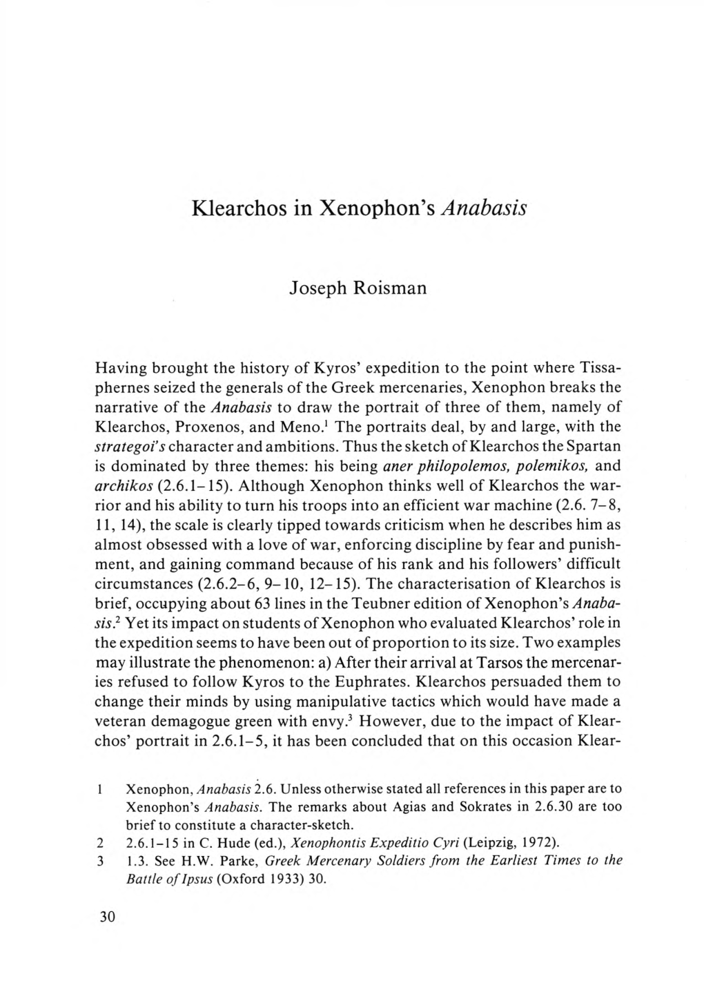 Klearchos in Xenophon's Anabasis