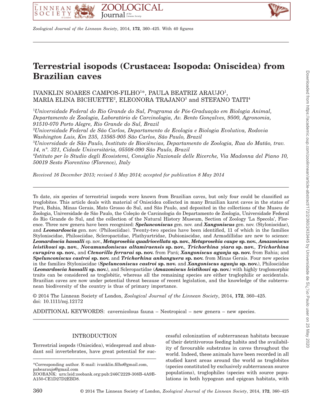 (Crustacea: Isopoda: Oniscidea) from Brazilian Caves