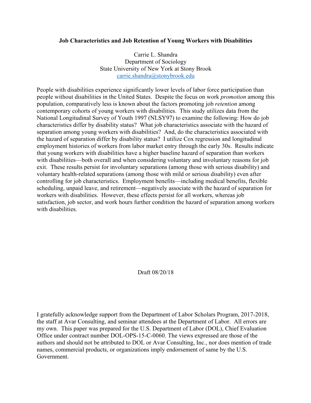 Job Characteristics and Job Retention of Young Workers with Disabilities