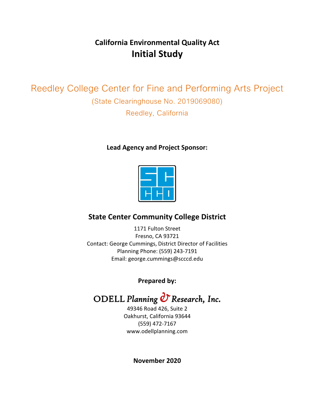 Reedley College Center for Fine and Performing Arts Project (State Clearinghouse No