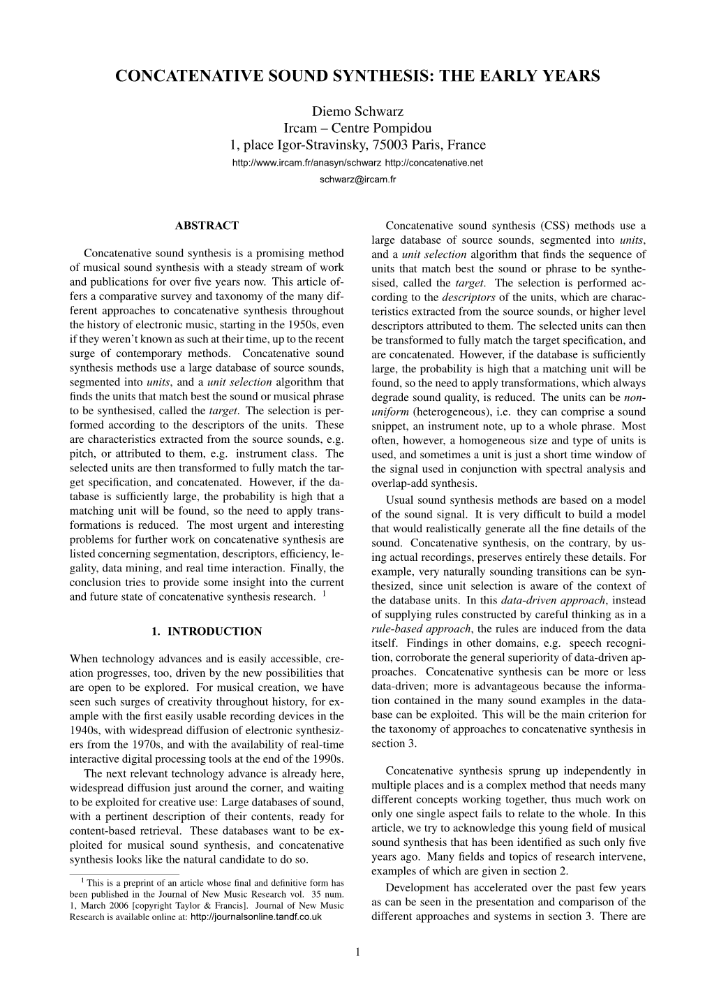 Concatenative Sound Synthesis: the Early Years