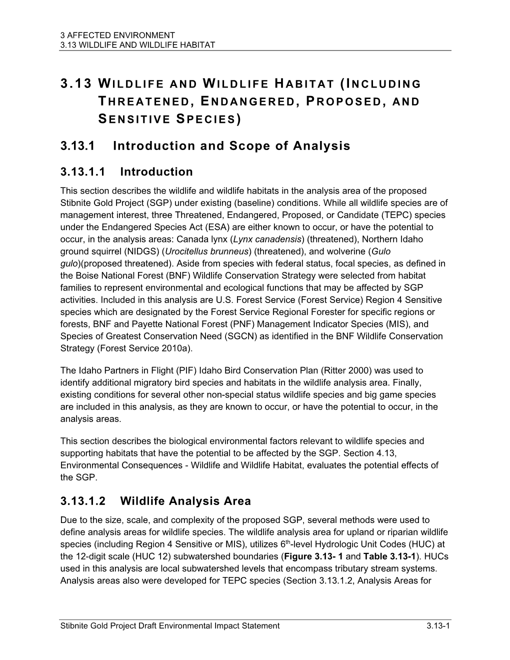 3 Affected Environment 3.13 Wildlife and Wildlife Habitat