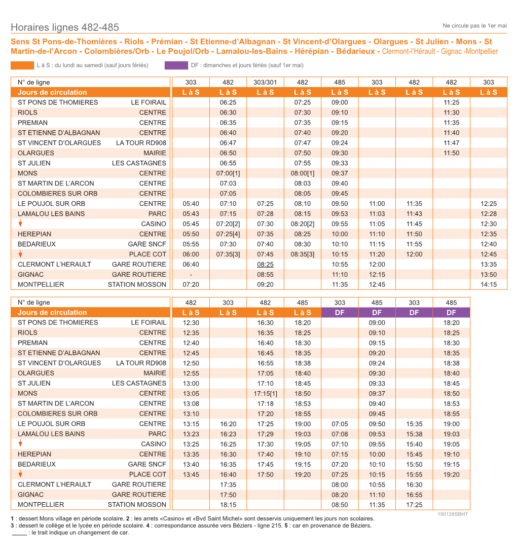 Horaires Lignes 482-485