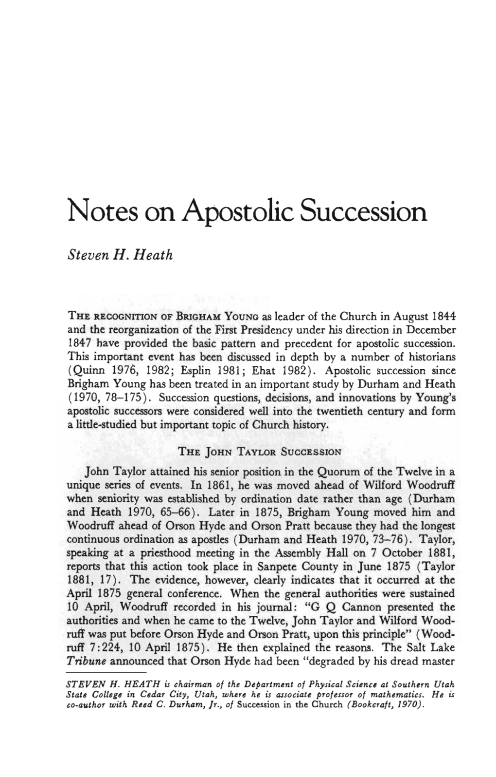 Notes on Apostolic Succession