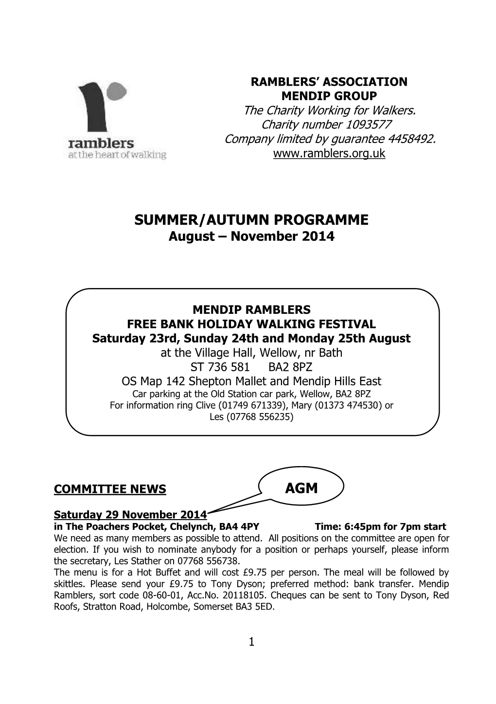SUMMER/AUTUMN PROGRAMME August – November 2014