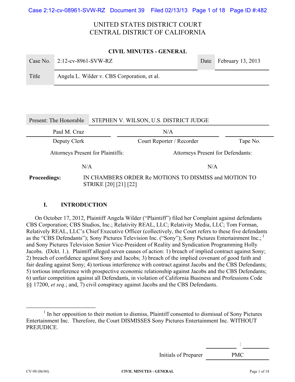 Case 2:12-Cv-08961-SVW-RZ Document 39 Filed 02/13/13 Page 1 of 18 Page ID #:482