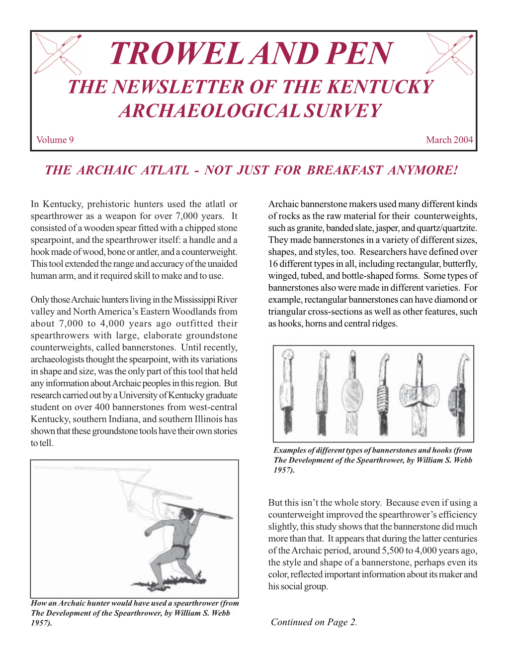 Trowel and Pen the Newsletter of the Kentucky Archaeological Survey