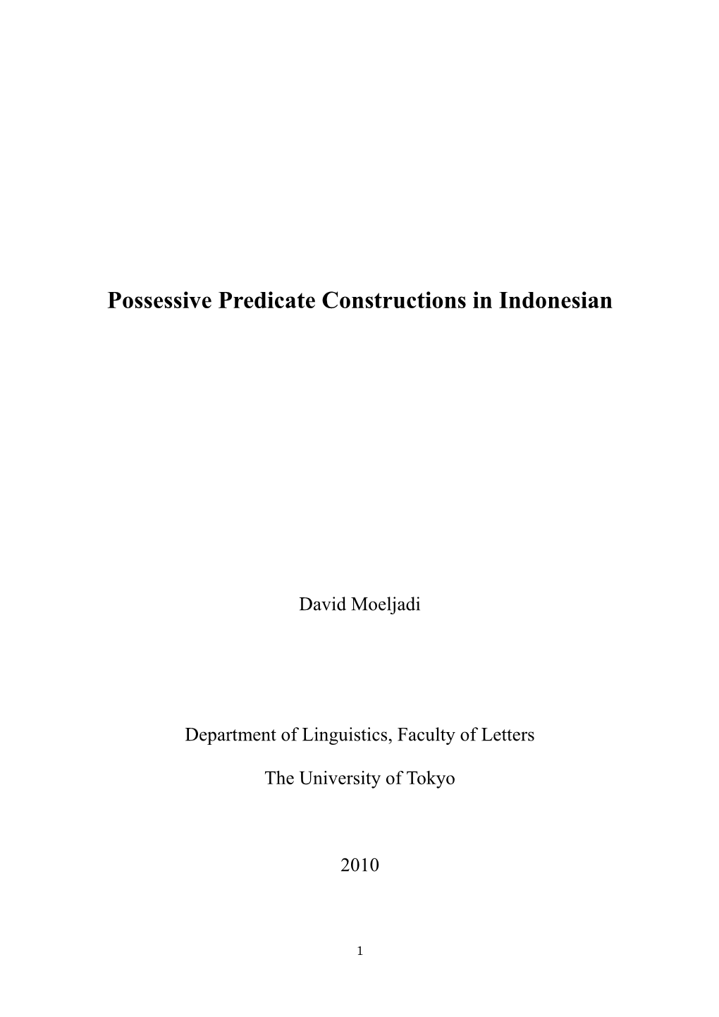 Possessive Predicate Constructions in Indonesian