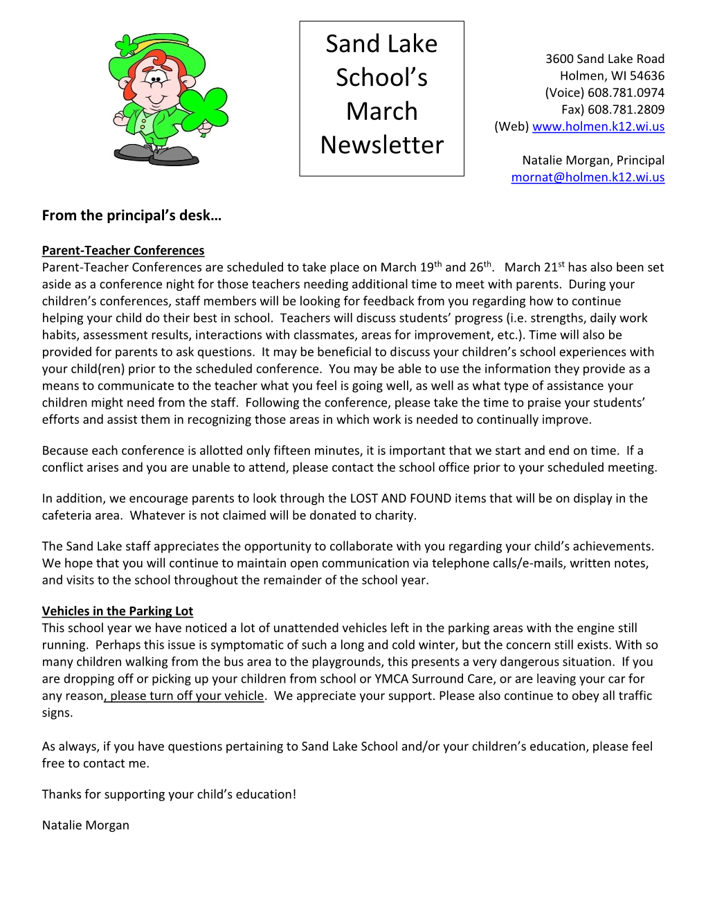 Sand Lake School's March Newsletter